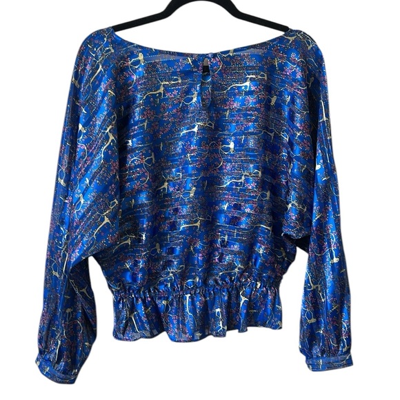 NWT Free People Blue Metallic Print Semi-Sheer Peplum Blouse Small Reg. … - Picture 5 of 11